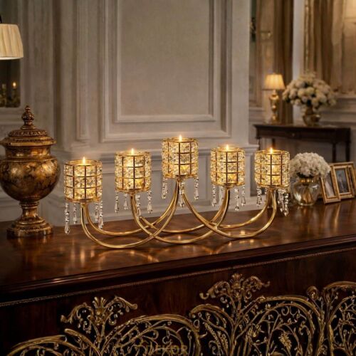 5 Li Kristal Taşlı Gold Yatay Mumluk - 2