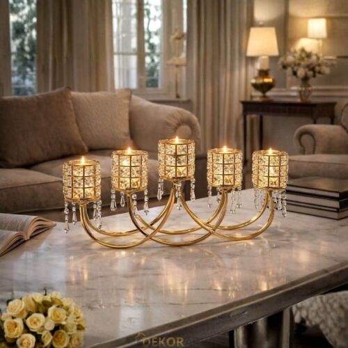 5 Li Kristal Taşlı Gold Yatay Mumluk - 3