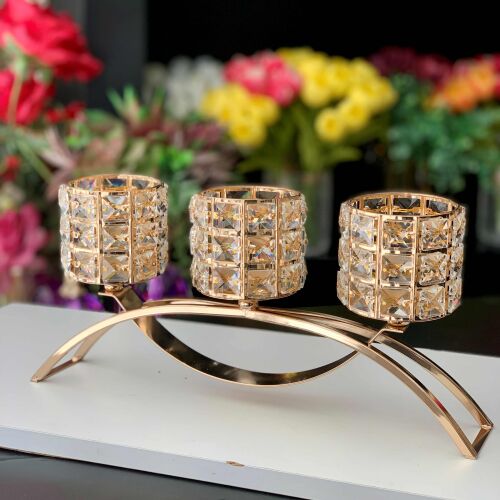 Altın Işıltı 3 Başlı Şamdan - 1