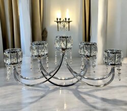 Kristal Taşlı Gümüş Beşli Şamdan - Deco Vien