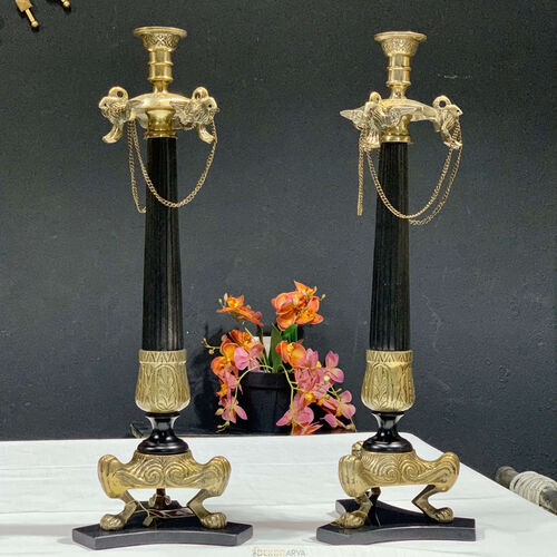 Roma Siyah Pirinç Zincirli Şamdan 48 Cm - 1