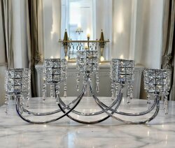 5 Li Kristal Taşlı Gümüş Yatay Mumluk - Dekor Arya