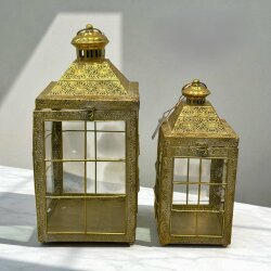 Antik Görünümlü Metal & Cam Nostaljik Çift Fener - Dekor Arya