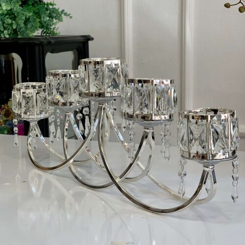 Kristal Taşlı Gümüş Beşli Şamdan - 2