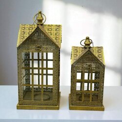 Nostaljik İkili Metal Antik Fener Seti - Dekor Arya