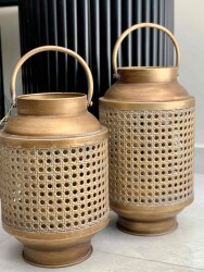 Tutmalı Hasır Metal Gold 2 Li Fener - DEKOR ARYA 