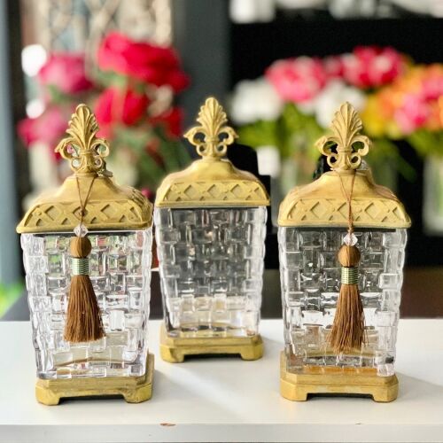 Altın Eskitme Cam Üçlü Kavanoz - 1