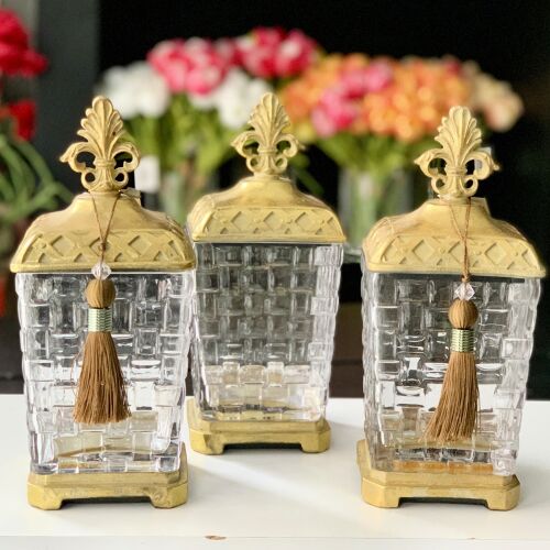 Altın Eskitme Cam Üçlü Kavanoz - 2