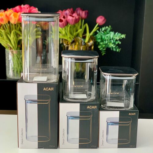 Borosilikat Kare Cam Kavanoz Set - 1