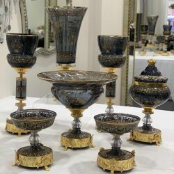 Milano 7 Parça Salon Aksesuar Seti̇ Antrasit Gold - Dekor Arya