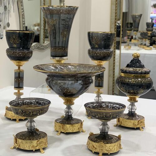 Milano 7 Parça Salon Aksesuar Seti̇ Antrasit Gold - 1