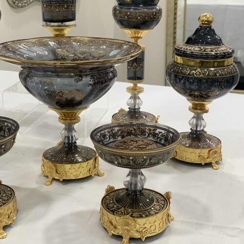 Milano 7 Parça Salon Aksesuar Seti̇ Antrasit Gold - 2