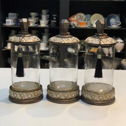 Porio - Hasır İşlemeli Üçlü Cam Dekoratif Kavanoz