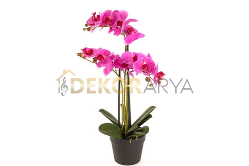 Pembe 3lü Yapay Orkide 65cm - 1