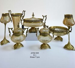 Pirinç Kaplama Dekoratif Salon Aksesuar Seti Barok Zambak - DEKOR ARYA 