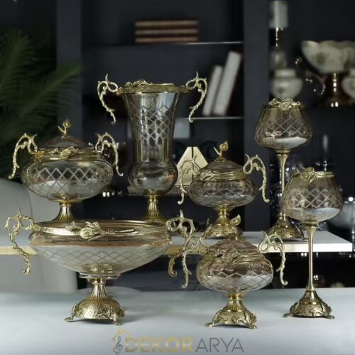 Dekor Arya Antik Barok Pirinç Salon Aksesuar Seti – 7 Parça Lüks Konsol ve Vitrin Dekor Seti - 2