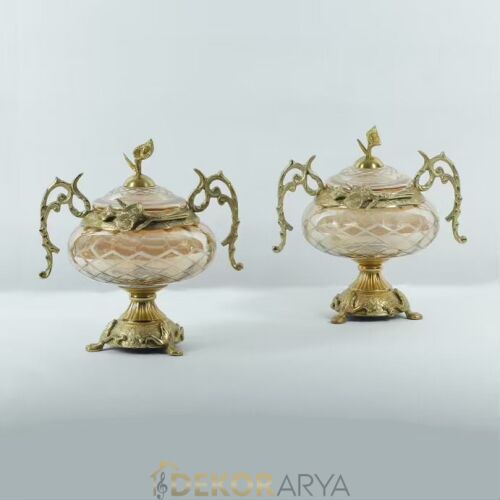 Dekor Arya Antik Barok Pirinç Salon Aksesuar Seti – 7 Parça Lüks Konsol ve Vitrin Dekor Seti - 6