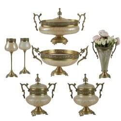 Dekor Arya Barok Zambak Pirinç Salon Aksesuar Seti – 7 Parça Lüks Konsol ve Vitrin Dekor Seti - 6