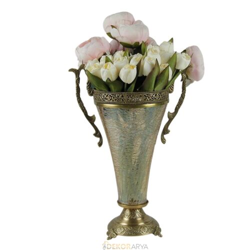 Dekor Arya Barok Zambak Pirinç Salon Aksesuar Seti – 7 Parça Lüks Konsol ve Vitrin Dekor Seti - 7