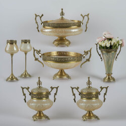 Dekor Arya Barok Zambak Pirinç Salon Aksesuar Seti – 7 Parça Lüks Konsol ve Vitrin Dekor Seti - 1