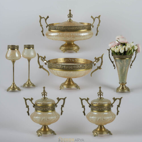 Dekor Arya Barok Zambak Pirinç Salon Aksesuar Seti – 7 Parça Lüks Konsol ve Vitrin Dekor Seti - 1