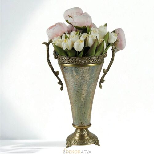 Dekor Arya Barok Zambak Pirinç Salon Aksesuar Seti – 7 Parça Lüks Konsol ve Vitrin Dekor Seti - 2