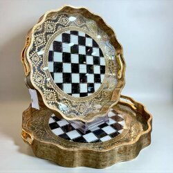 Şah & Mat 2’li Gold Desenli Tepsi Seti - Deco Vien 