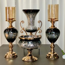 Salon Konsol Aksesuar Seti 4 Parça Siyah Gold - Dekor Arya