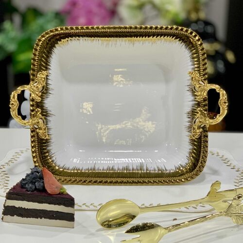 Serenity Ayaklı Kare Beyaz Gold Sunum - 3