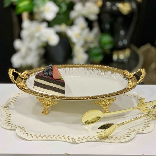 Serenity Ayaklı Oval Beyaz Gold Sunumluk - 1