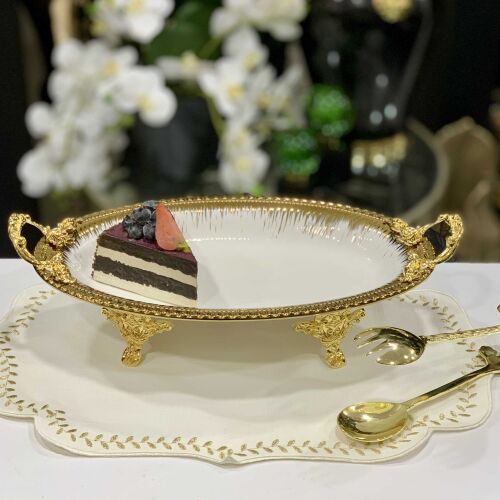 Serenity Ayaklı Oval Beyaz Gold Sunumluk - 3
