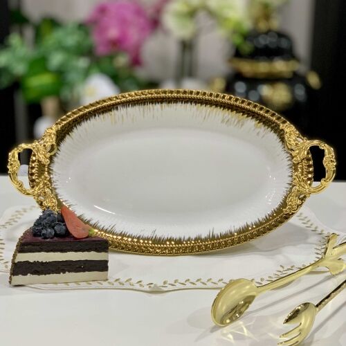 Serenity Ayaklı Oval Beyaz Gold Sunumluk - 2