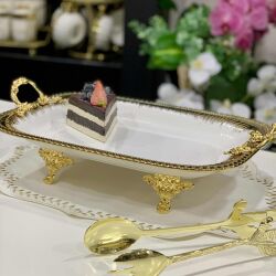 Serenity Ayaklı Beyaz Gold Sunum - Dekor Arya