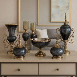 Siyah Gold Lüks Salon Dekor Seti - DEKOR ARYA 