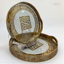 Sonsuz Desen 2’li Gold Yuvarlak Tepsi Seti (32–35 cm) - Deco Vien 