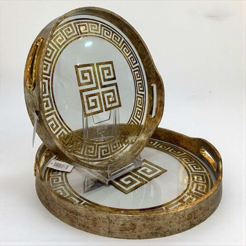 Sonsuz Desen 2’li Gold Yuvarlak Tepsi Seti (32–35 cm) - 1