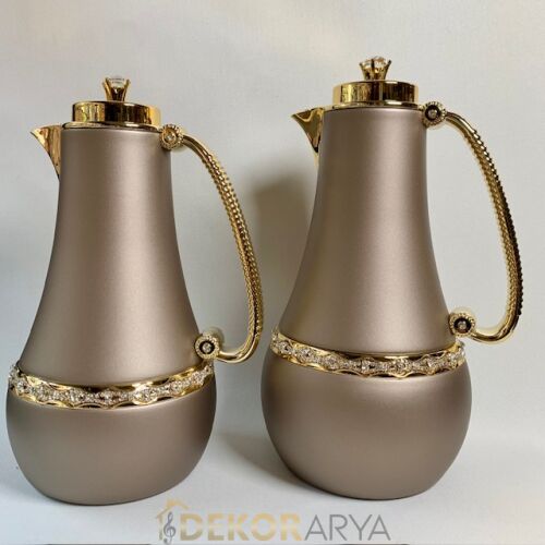 Diamante Taşlı Pearl Brown Lüks Termos – (Cam Hazneli) - 1