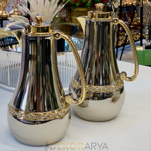 Diamante Taşlı Pearl Silver Lüks Termos – (Cam Hazneli) - 2
