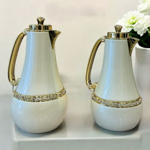 Diamante Taşlı Pearl White Lüks Termos – (Cam Hazneli) - 1