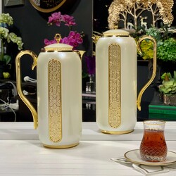 Lüks Termos 2'li Set Gold İnci Beyaz - Dekor Arya