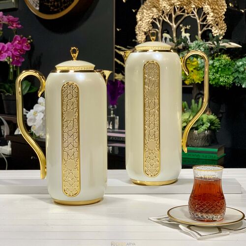 Lüks Termos 2'li Set Gold İnci Beyaz - 2