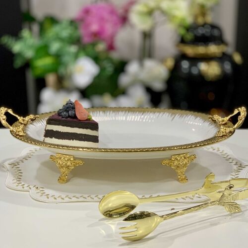 Serenity Ayaklı Oval Beyaz Gold Sunum - 1
