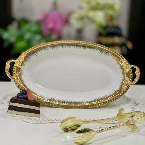 Serenity Ayaklı Oval Beyaz Gold Sunum - 2