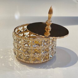 Dekor Arya - Taşlı Kapaklı Gold Şekerlik