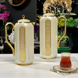 Lüks Termos 2'li Set Gold İnci Beyaz - 2