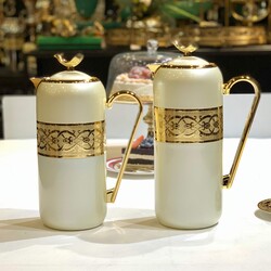 Lüks Termos 2'li Set Yassı İnci Beyaz Gold - Dekor Arya