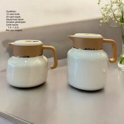 Lychee White İkili Çelik Hazneli Termos Seti (1 L & 1,5 L) – Bitki Çayı Süzgeçli - Dekor Arya