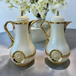 Sultana İnci Beyaz Cam Hazneli Lüks Termos - Dekor Arya