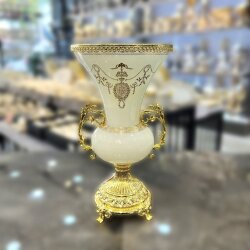 Barok İnci Beyaz Gold Lüks Vazo – 37x20 cm - Dekor Arya