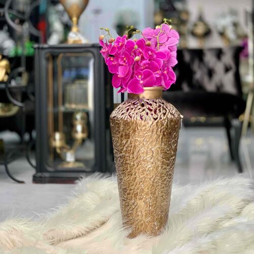 Dal Desenli Metal Vazo Gold 22*53 Cm - 1